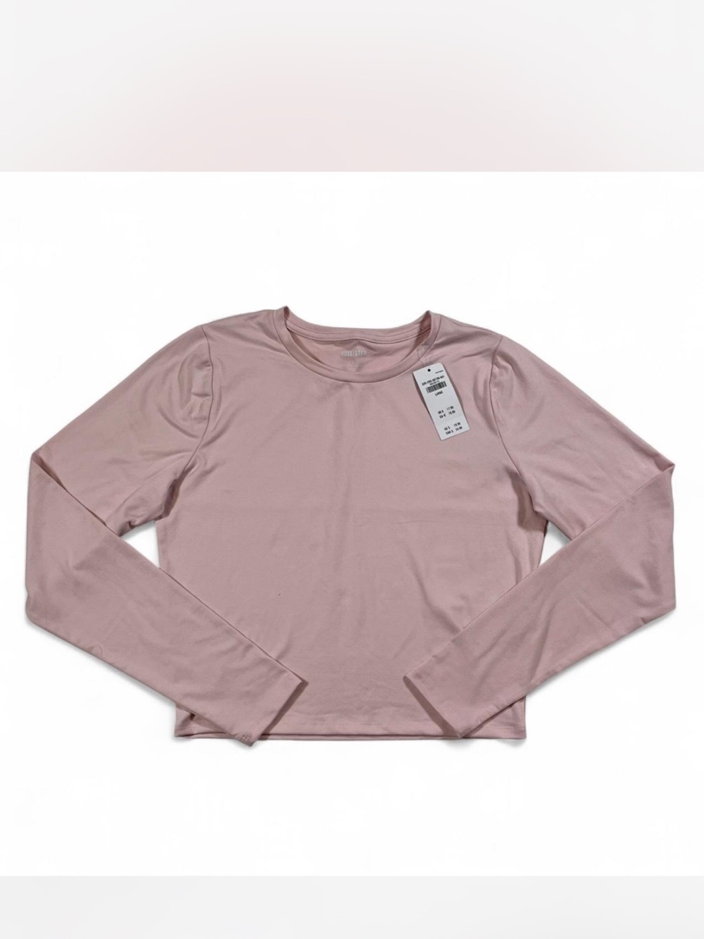 Hollister Seamless Fabric Long-Sleeve Crew Neck Cropped Top in Light Pink NWT